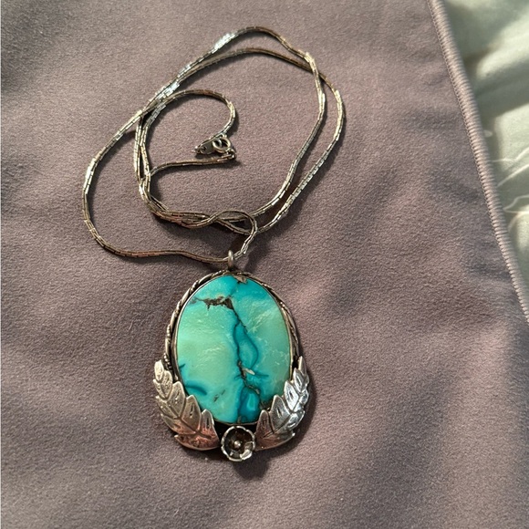 SOLD  sterling silver turquoise necklace - Picture 2 of 3